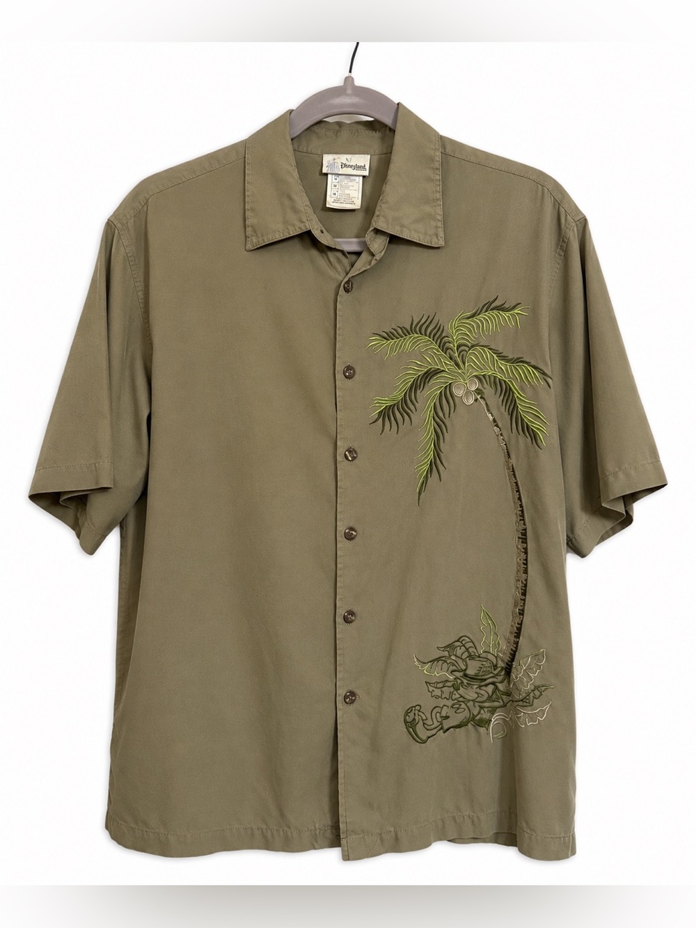 Disneyland Resort Mickey Mouse Embroidered Silk Shirt Men M Palm Tree